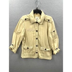 American Eagle Women M Khaki Utility Safari Jacket Button Front Cargo Pockets